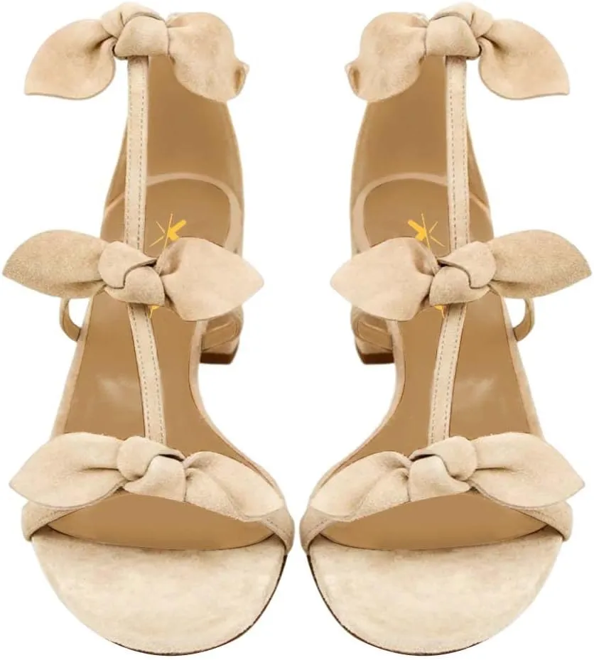 XYD Women Block Chunky Heels Open Toe Sandals BowKnots Gladiator Strappy Pumps Cute Party Casual Shoes