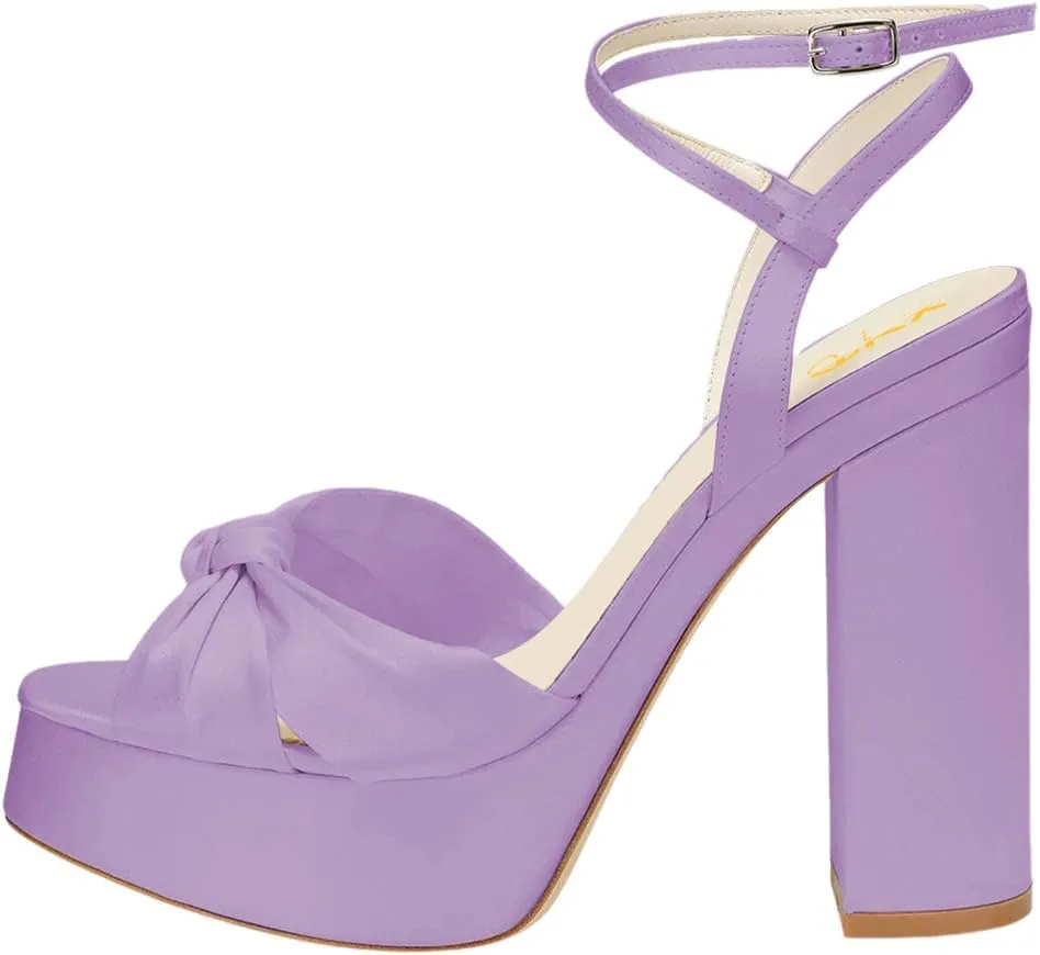 XYD Women Bowknot Ankle Strappy Block High Heel Sandals Open Toe Platform Pumps Evening Wedding Prom Shoes