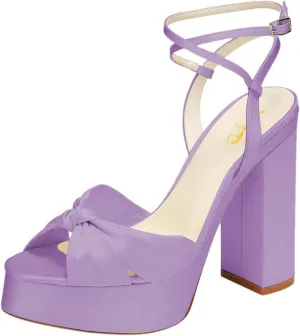 XYD Women Bowknot Ankle Strappy Block High Heel Sandals Open Toe Platform Pumps Evening Wedding Prom Shoes