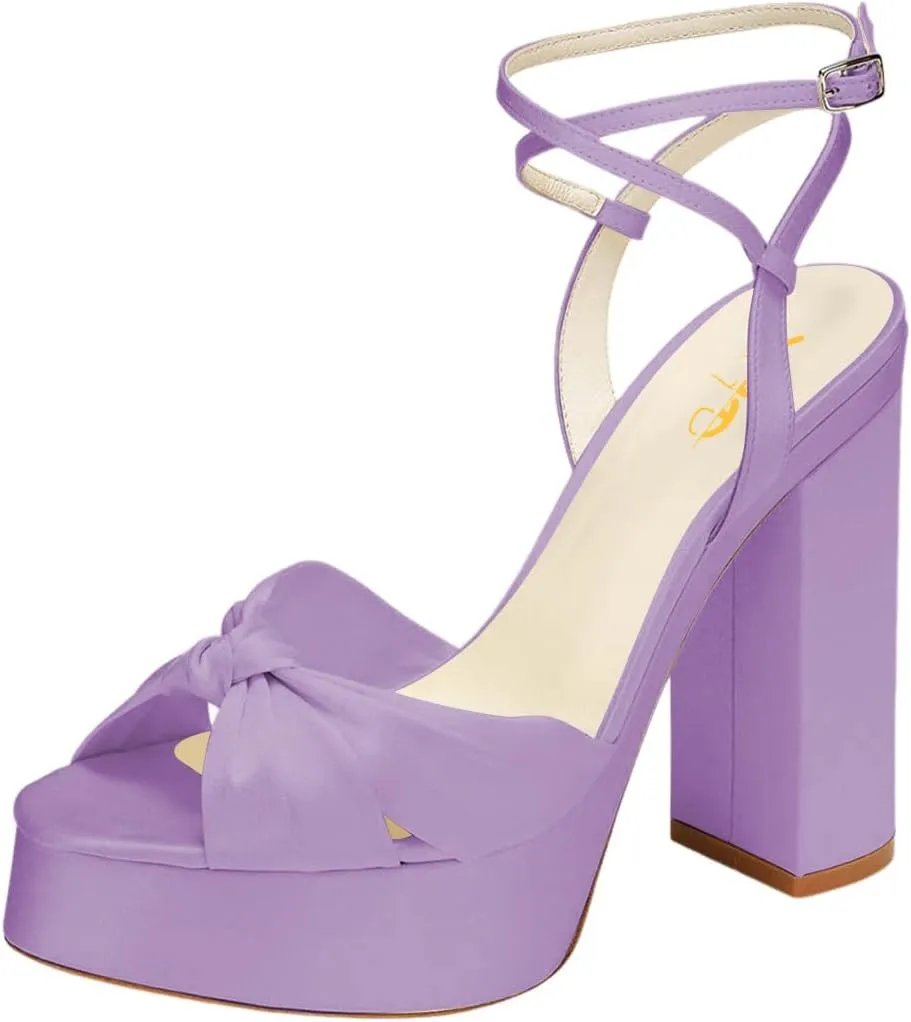 XYD Women Bowknot Ankle Strappy Block High Heel Sandals Open Toe Platform Pumps Evening Wedding Prom Shoes