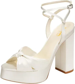 XYD Women Bowknot Ankle Strappy Block High Heel Sandals Open Toe Platform Pumps Evening Wedding Prom Shoes