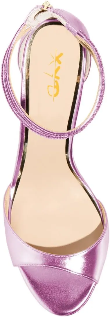 XYD Women Crystal Ankle Straps Open Peep Toe Sandals with Back Zip Chic Round Circle High Heel Party Shoes