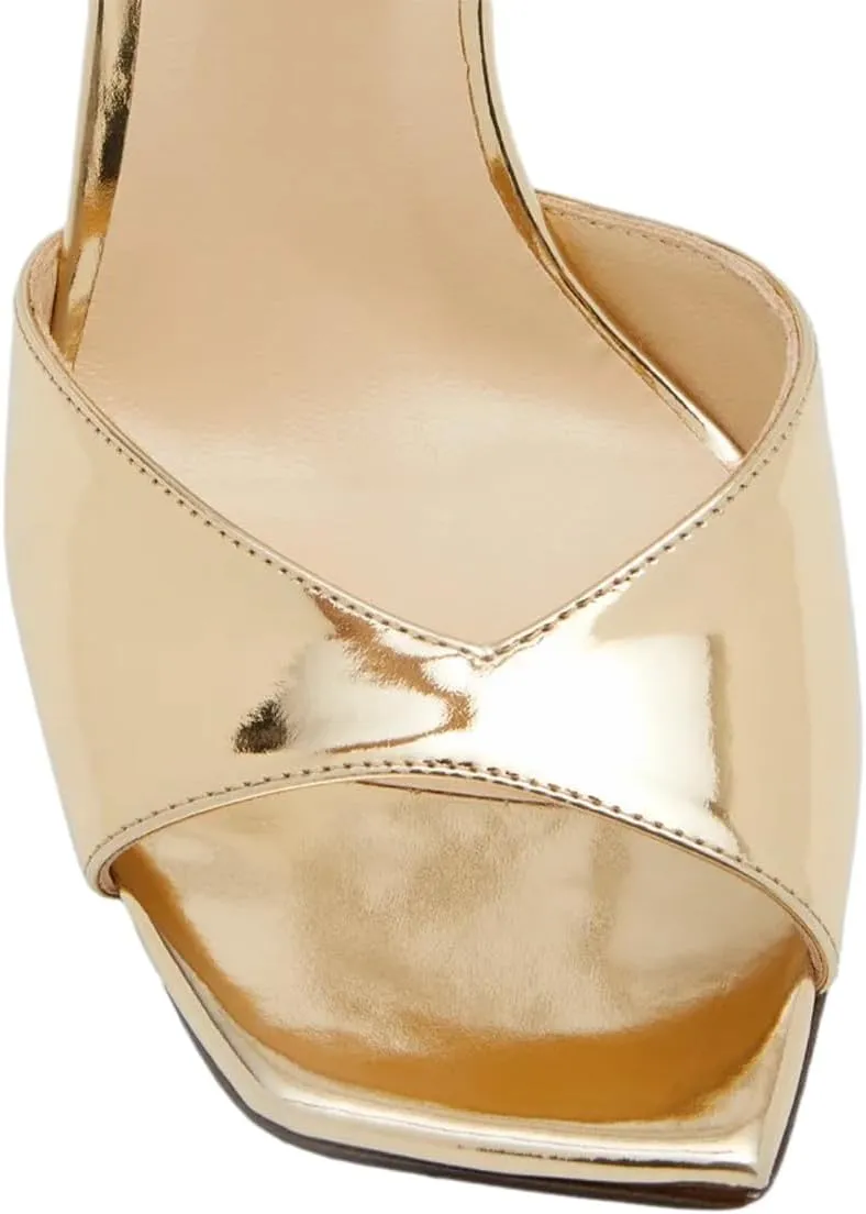 XYD Women Crystal Embellishments Sandals Stiletto Heels Chain Ankle Strap Square Open Toe Sparkle Wedding Bridal Evening Dress Pumps Shoes