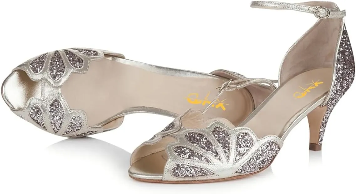 XYD Women Dance Ballroom Latin Jazz Sandals Kitten Heels Peep Toe Ankle Strap Butterfly Bridal Evening Fancy Pumps Shoes