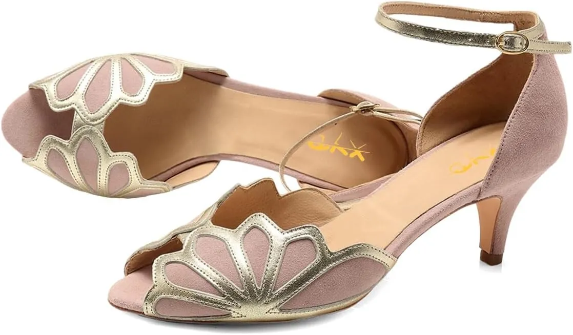 XYD Women Dance Ballroom Latin Jazz Sandals Kitten Heels Peep Toe Ankle Strap Butterfly Bridal Evening Fancy Pumps Shoes