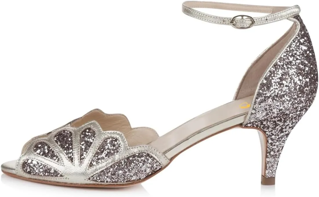 XYD Women Dance Ballroom Latin Jazz Sandals Kitten Heels Peep Toe Ankle Strap Butterfly Bridal Evening Fancy Pumps Shoes