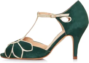 XYD Women Dance Ballroom Latin Jazz Sandals Mid Heels Peep Toe T-Strap Butterfly Bridal Evening Fancy Pumps Shoes