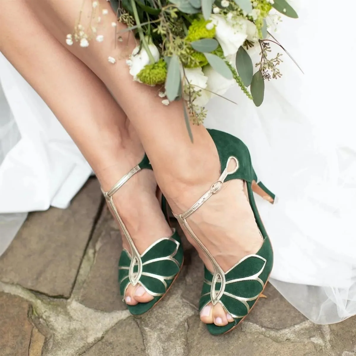 XYD Women Dance Ballroom Latin Jazz Sandals Mid Heels Peep Toe T-Strap Butterfly Bridal Evening Fancy Pumps Shoes