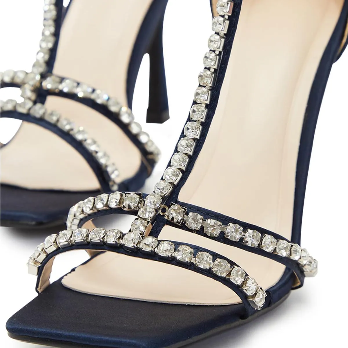 XYD Women Dazzled Rhinestones T-Bar Sandals Square Open Toe High Heels Back Zip Prom Wedding Pump Shoes