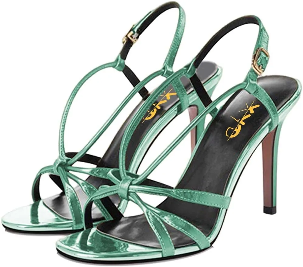 XYD Women Fashion Open Toe High Stiletto Heel Slingback Pull On Sandals Evening Party Dating Shoes with Adjustable Buckle