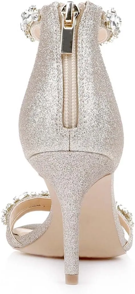 XYD Women Mid Heel Rhinestone Strappy Sandals Open Toe Ankle Strap Prom Evening Party Dressy Shoes
