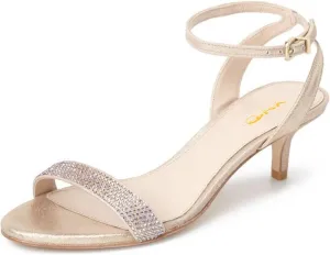XYD Women Open Toe Ankle Strap Sandals Wedding Kitten Heels Rhinestones Studded Buckle Dance Casual Dress Shoes