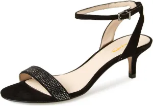 XYD Women Open Toe Ankle Strap Sandals Wedding Kitten Heels Rhinestones Studded Buckle Dance Casual Dress Shoes