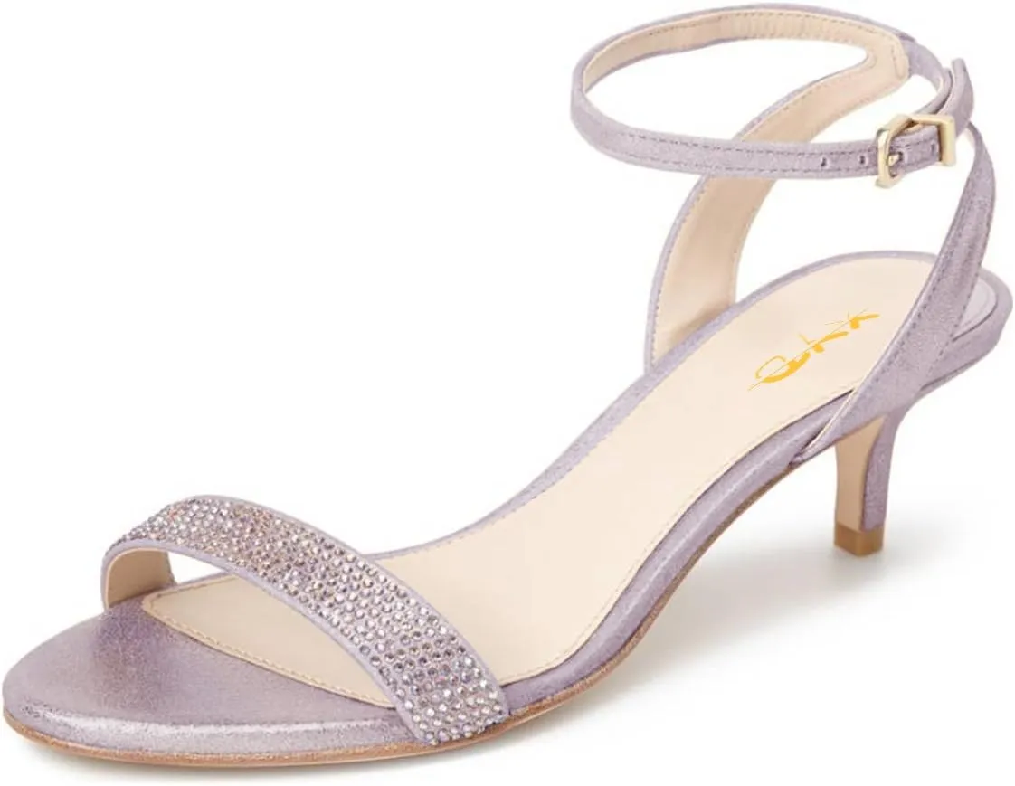 XYD Women Open Toe Ankle Strap Sandals Wedding Kitten Heels Rhinestones Studded Buckle Dance Casual Dress Shoes