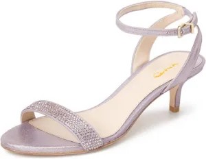 XYD Women Open Toe Ankle Strap Sandals Wedding Kitten Heels Rhinestones Studded Buckle Dance Casual Dress Shoes