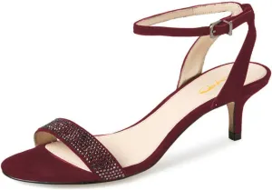 XYD Women Open Toe Ankle Strap Sandals Wedding Kitten Heels Rhinestones Studded Buckle Dance Casual Dress Shoes
