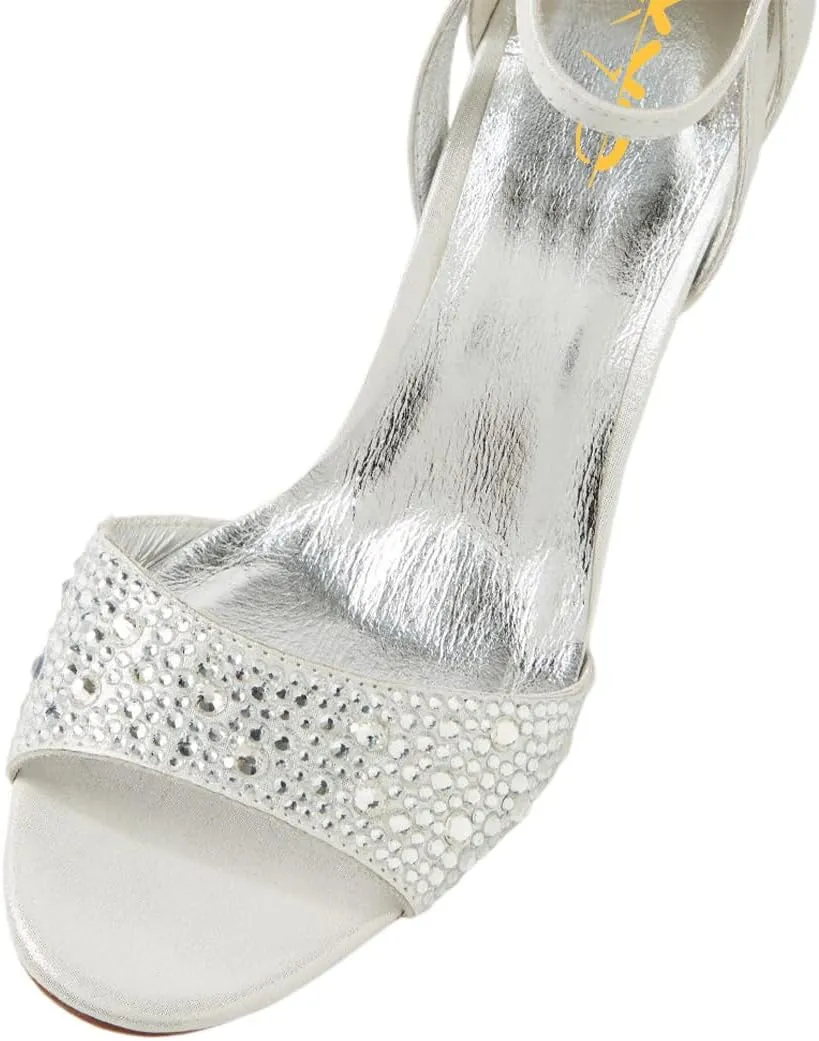 XYD Women Open Toe Bridal Wedding Sandals Shiny Crystals Block Low Heels Ankle Strap Pumps with Buckle Dress Shoes