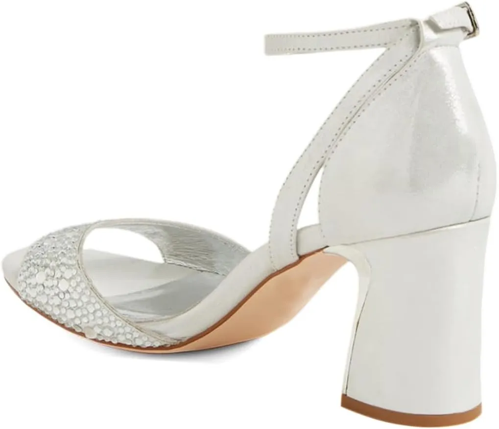 XYD Women Open Toe Bridal Wedding Sandals Shiny Crystals Block Low Heels Ankle Strap Pumps with Buckle Dress Shoes
