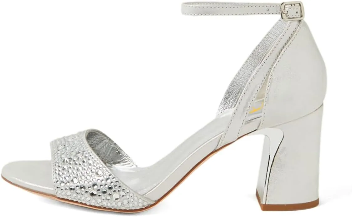 XYD Women Open Toe Bridal Wedding Sandals Shiny Crystals Block Low Heels Ankle Strap Pumps with Buckle Dress Shoes