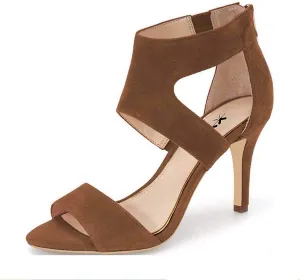 XYD Women Open Toe Sandals Ankle Wrap Back Zipper Mid Kitten Heels Cutout Strappy Comfort Classy Dress Shoes
