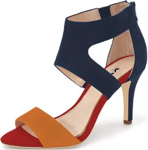 XYD Women Open Toe Sandals Ankle Wrap Back Zipper Mid Kitten Heels Cutout Strappy Comfort Classy Dress Shoes