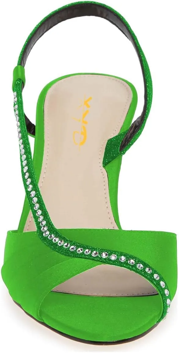 XYD Women Peep Toe Low Heel Sandals Glitter Studded Strap Pleats Slingbacks Wedding Dressy Shoes