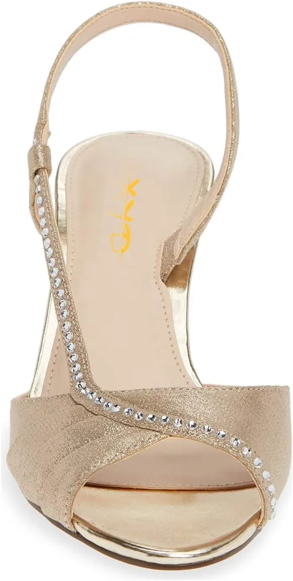XYD Women Peep Toe Low Heel Sandals Glitter Studded Strap Pleats Slingbacks Wedding Dressy Shoes