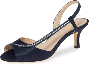 XYD Women Peep Toe Low Heel Sandals Glitter Studded Strap Pleats Slingbacks Wedding Dressy Shoes