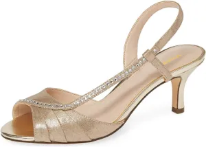 XYD Women Peep Toe Low Heel Sandals Glitter Studded Strap Pleats Slingbacks Wedding Dressy Shoes