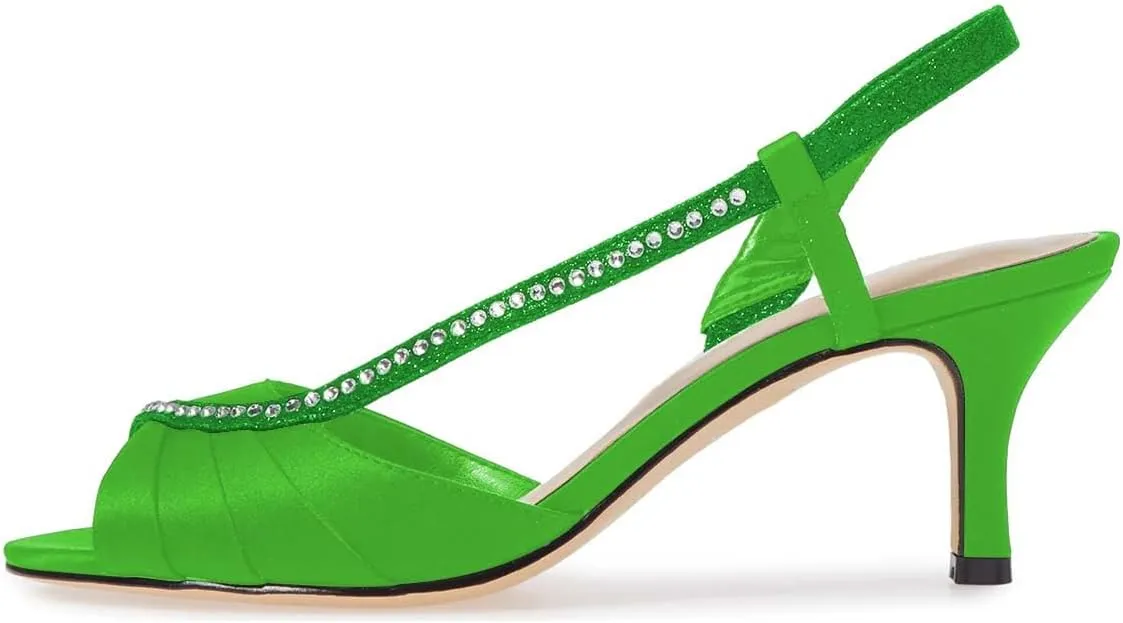 XYD Women Peep Toe Low Heel Sandals Glitter Studded Strap Pleats Slingbacks Wedding Dressy Shoes
