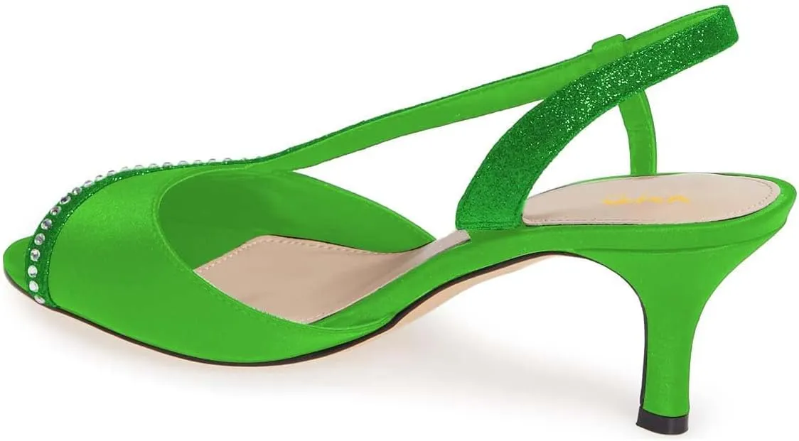 XYD Women Peep Toe Low Heel Sandals Glitter Studded Strap Pleats Slingbacks Wedding Dressy Shoes