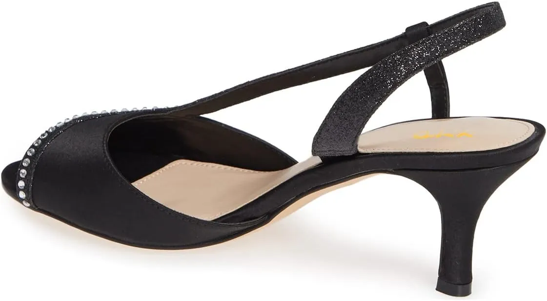 XYD Women Peep Toe Low Heel Sandals Glitter Studded Strap Pleats Slingbacks Wedding Dressy Shoes
