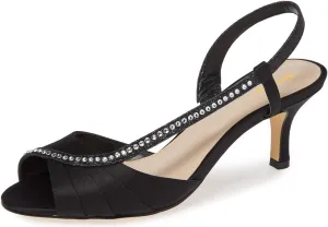 XYD Women Peep Toe Low Heel Sandals Glitter Studded Strap Pleats Slingbacks Wedding Dressy Shoes