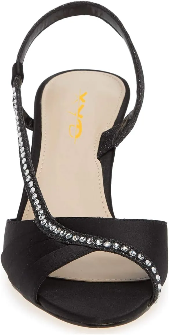 XYD Women Peep Toe Low Heel Sandals Glitter Studded Strap Pleats Slingbacks Wedding Dressy Shoes
