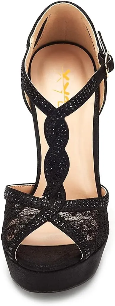 XYD Women Peep Toe Sexy Lace Crystals High Heels Platform Sandals Twining Straps Wedding Ceremony Bride Shoes