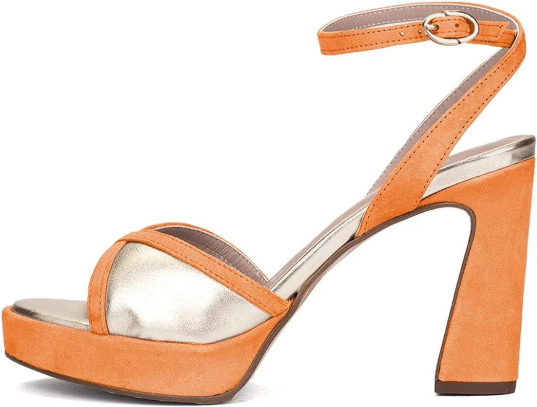 XYD Women Platform Open Toe High Heel Block Sandals Ankle Buckled Strap Two-toned Evening Party Pumps Shoes