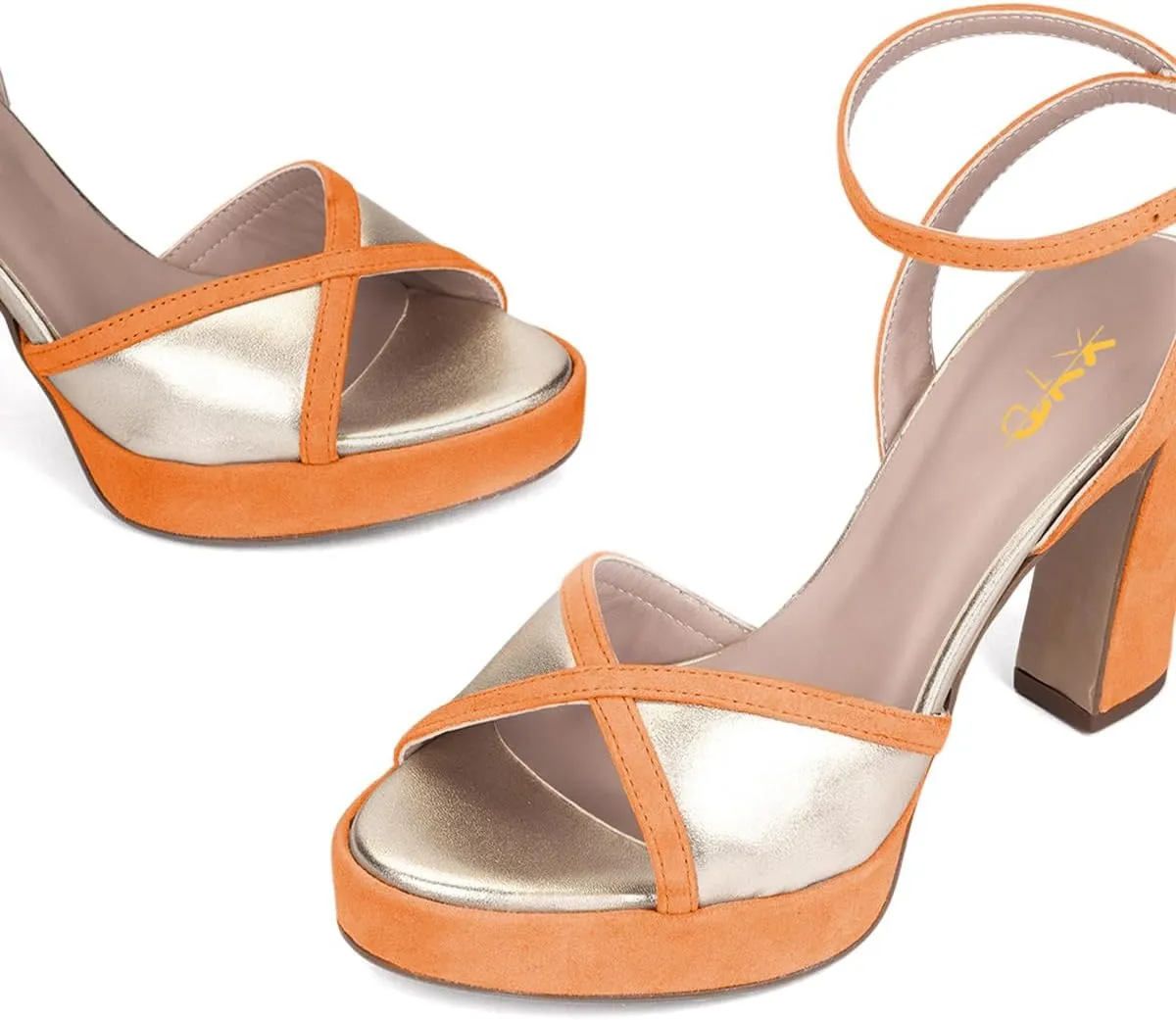 XYD Women Platform Open Toe High Heel Block Sandals Ankle Buckled Strap Two-toned Evening Party Pumps Shoes