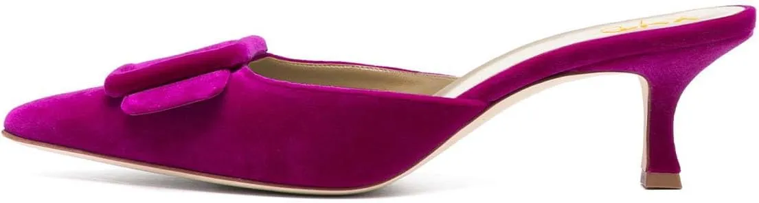 XYD Women Pointed Toe Mule Pumps with Buckle Kitten Low Heels Slip On Open-Back Slides Sandals Fashion Comfy Shoes