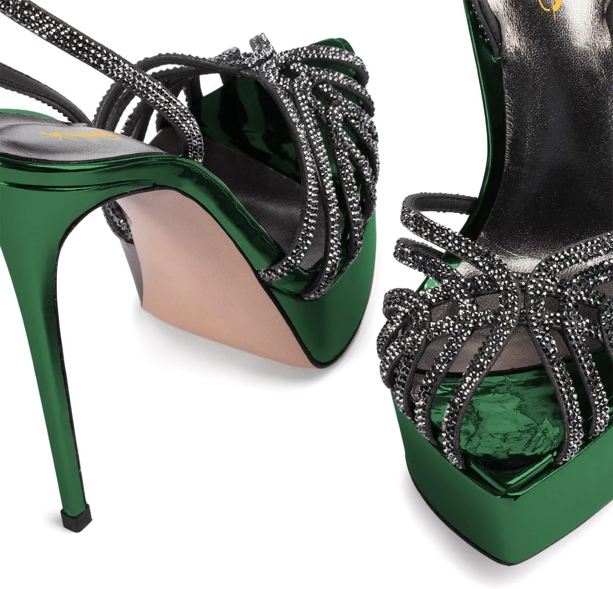 XYD Women Sexy Stilettos Platform Sandals Pointed Caged Peep Toe Crystal Straps High Heel Pumps Party Fashion Shoes