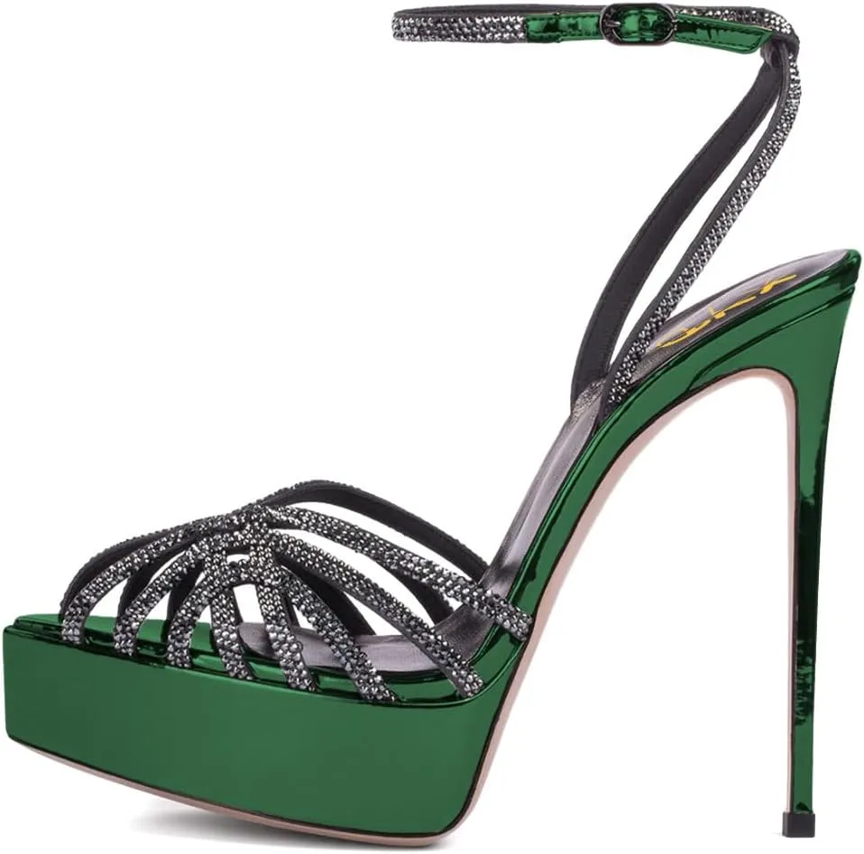 XYD Women Sexy Stilettos Platform Sandals Pointed Caged Peep Toe Crystal Straps High Heel Pumps Party Fashion Shoes