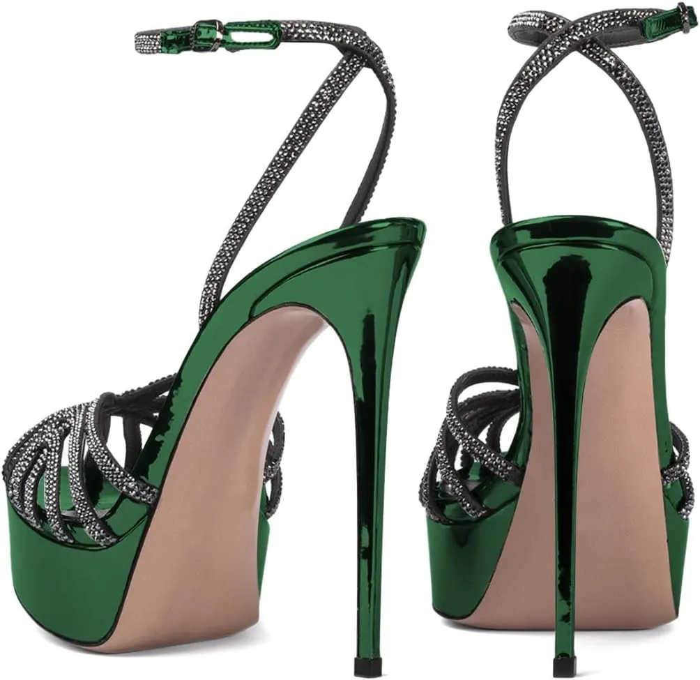 XYD Women Sexy Stilettos Platform Sandals Pointed Caged Peep Toe Crystal Straps High Heel Pumps Party Fashion Shoes