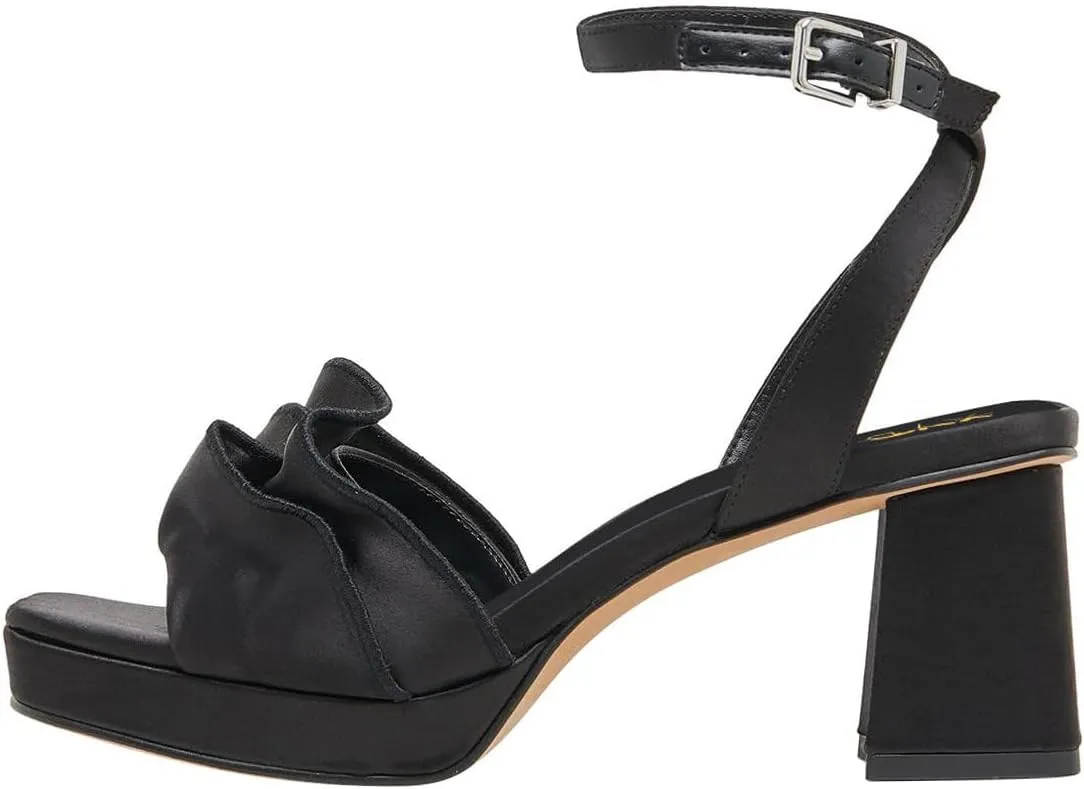 XYD Women Square Open Toe Ruffle Sandals Chunky Block Heels Platform Pumps Ankle Strap Dress Date Shoes