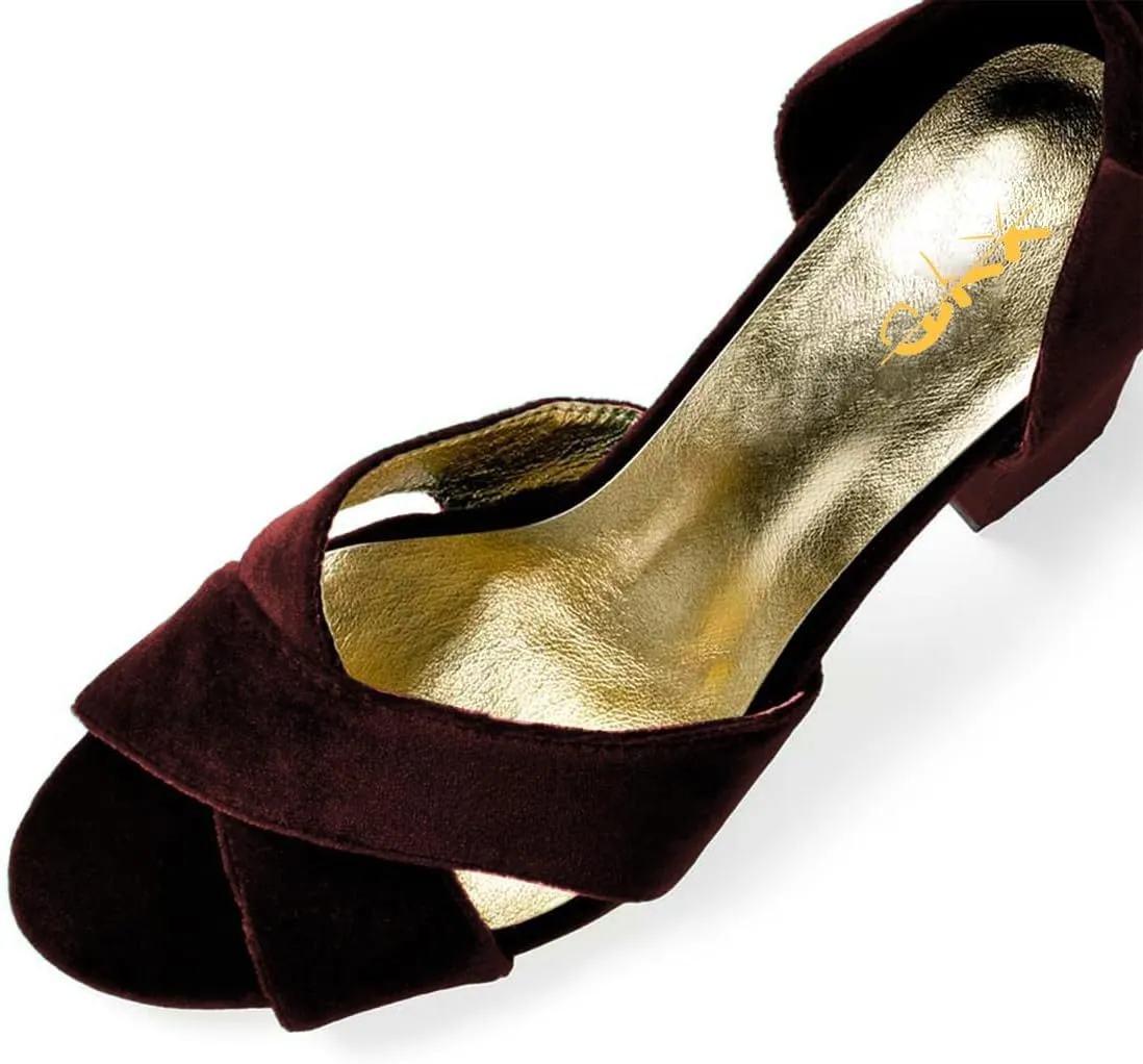XYD Women Velvet Block Heel Dress Sandals Open Toe Ankle Strap Tie-up Pumps Dating Wedding Summer Shoes