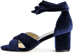 XYD Women Velvet Block Heel Dress Sandals Open Toe Ankle Strap Tie-up Pumps Dating Wedding Summer Shoes