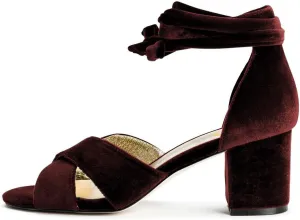 XYD Women Velvet Block Heel Dress Sandals Open Toe Ankle Strap Tie-up Pumps Dating Wedding Summer Shoes