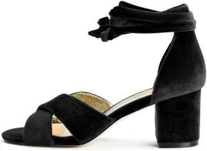 XYD Women Velvet Block Heel Dress Sandals Open Toe Ankle Strap Tie-up Pumps Dating Wedding Summer Shoes