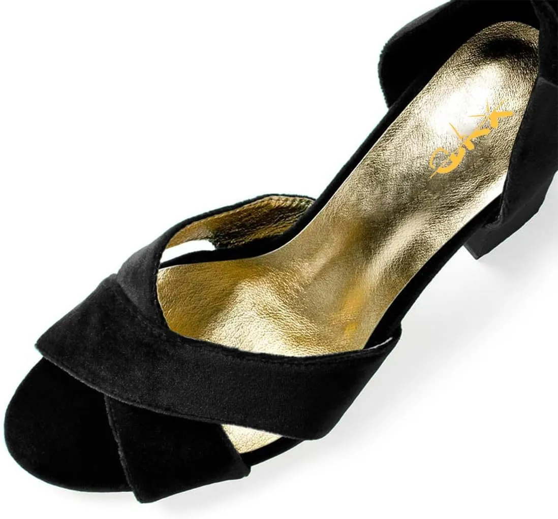 XYD Women Velvet Block Heel Dress Sandals Open Toe Ankle Strap Tie-up Pumps Dating Wedding Summer Shoes