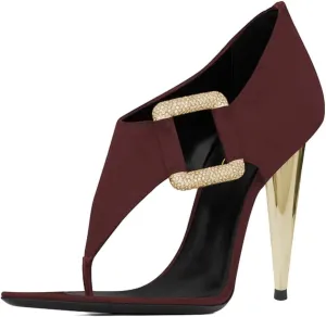 XYD Women's Chic Open Pointed Toe Sandals Back Zip Satin Pumps Cone High Heels Rhinestone Square Buckle Evening Prom Event Shoes