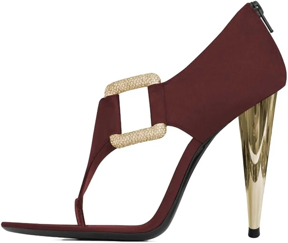 XYD Women's Chic Open Pointed Toe Sandals Back Zip Satin Pumps Cone High Heels Rhinestone Square Buckle Evening Prom Event Shoes
