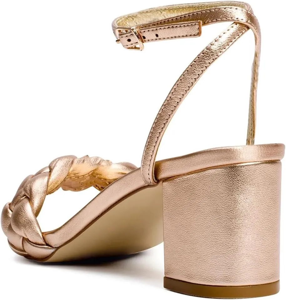 XYD Women's Open Toe Plait Wedding Mid Block Heel Sandals Ankle Strap with Buckle Bridal Dress Shoes